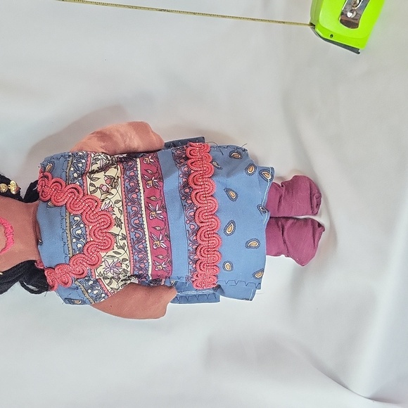 Mexican Rag Doll Dark Skin Hand Made Earrings Button Eyes Yarn Hair 15 inches - Picture 4 of 13